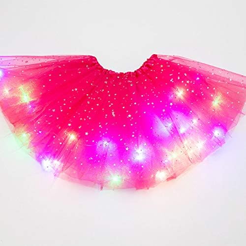 Saias de dança feminina para mulheres Luzes LED 3 camadas de estrelas Mini saia malha de saia pufffy bailarina saia escolar menina curta