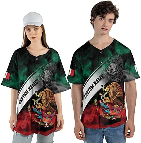 Aovl personalizada camisa de beisebol do México, camisa de beisebol mexicana para homens, camisa de bandeira mexicano, camisa de beisebol do México