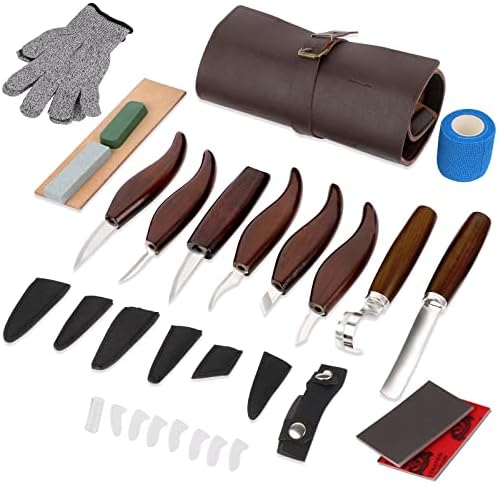 Kit de ferramentas de escultura em madeira de madeira com 8 PCs Kit de lasca de facas para colher, tigela ou kit de madeira para madeira