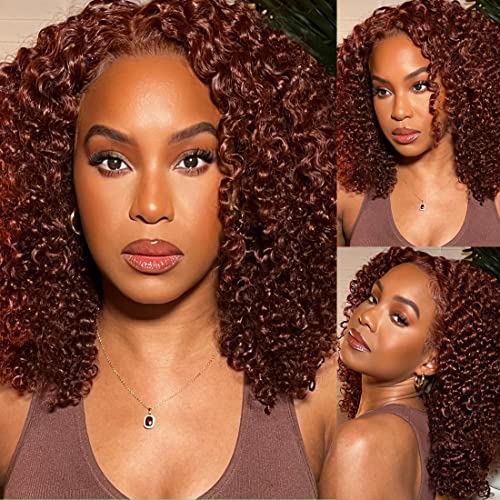 Buladou 12a Reddish Brown Kinky Curly Lace Wigs Cabelo Humano Para Mulheres 13x4 HD HD Lace Transparente Figs Frontal Figs Copper Red Wigs de colorção de glú.