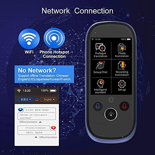 LMMDDP K1 Pro Smart Voice Translator Dispositivo com tela de toque de 2,4 polegadas Wi -Fi/Hotspot Connection/Offline Suporte 77 Linguagens