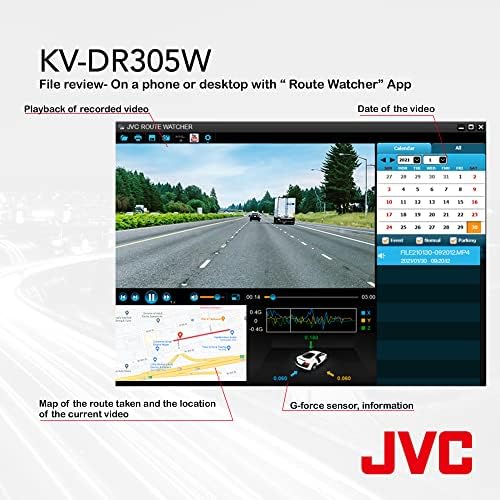 JVC KV-DR305W 1920x1080p Cames de painel GPS Full Recorder Full para carro, câmera de painel de tela LCD de 2,7 , sensor de força