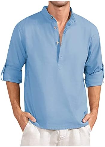 Camisas casuais de botão casual de rtrde masculina casual linho de algodão casual camisa de manga comprida