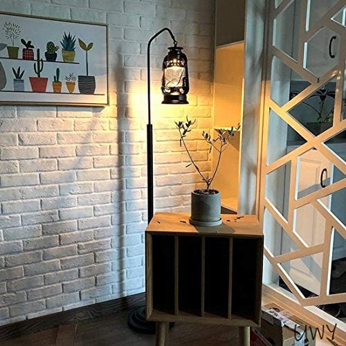 Lanterna Higoh com prateleiras de madeira Lâmpada de chão, sala de estar de metal retrô Luz de pé, luz de leitura para o escritório do quarto lâmpada de chão, luminárias