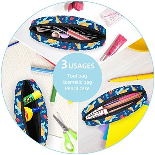 Bolsa de caneta cartoon tubarão azul saco de armazenamento zíper bolsa de caneta viagens organizador de cosméticos