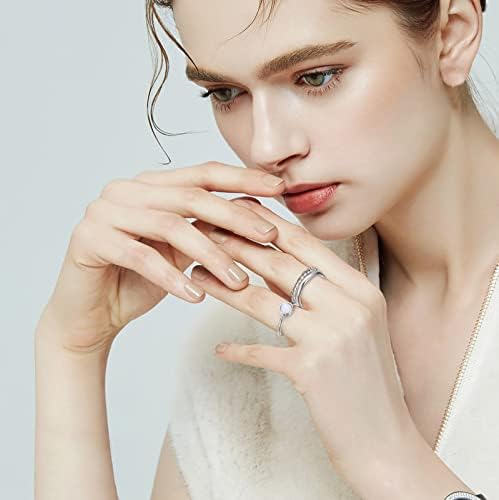 Conjunto de anel de empilhamento de anel opala de prata esterlina 3pcs prata minimalista geométrico anéis de anéis de anéis