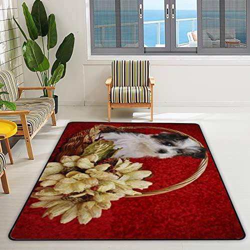 Tsingza tapete macio tapetes de área grande, flores de cachorrinho de Morkie confortável carpete interno, tapete de brincadeira para a sala de estar com decoração de casa de casa