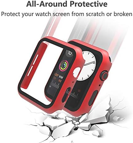 Hianjoo (estojo de 2 pacote compatível com Apple Watch Se Série 6 Série 5 Série 4 40mm, protetor de tela de vidro temperado HD integrado Substituição geral da tampa geral para a série Iwatch 6/5/4/se, preto/vermelho