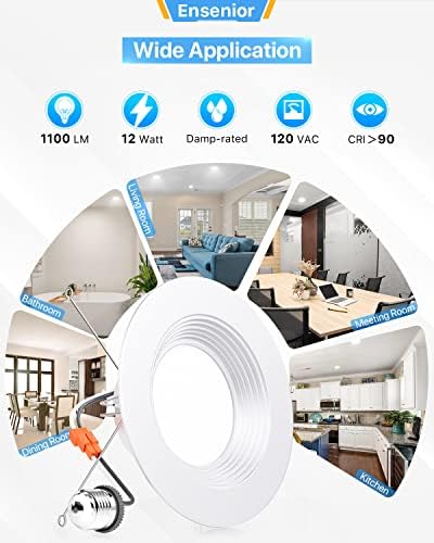 O LED de pacote Ensenior 24 pode iluminar a iluminação embutida, downlight de 5/6 de polegada, 4000k White Cool, acabamento de defletor de metal, 12w = 110w, 1100lm -fcc, ETL e Energy Star Star e Energy