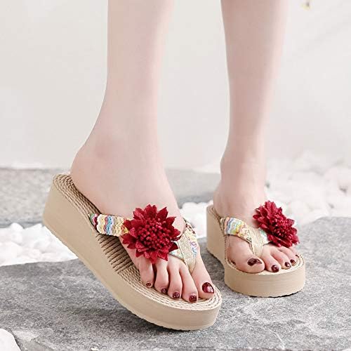 Sandálias de praia de chinelos de chinelos da casa feminina Mulheres em casa tecer cunhas sapatos de flores Flip-flops sandálias femininas sandálias de verão