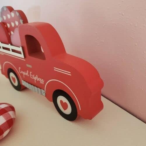 Caminhão de madeira do Cupid Express Caminhão Namorado com corações rosa e vermelho