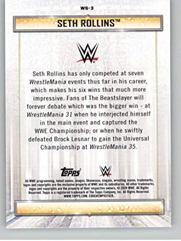 2020 Topps WWE Road to WrestleMania as estrelas mais vencedoras da história #WS-3 Seth Rollins Wrestling Trading Card