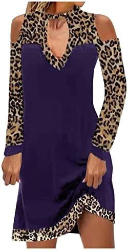 Vestidos longos nokmopo para mulheres painel colorido de leopardo casual fora do ombro vestido de manga longa