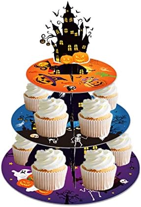 Lide Road 3 Cupcake de Halloween Stand Decorações de Halloween Decorações de Halloween Tower Tower Stand Pumpkin Bat Ghost