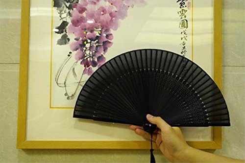 Ventilador lytqrw fã dobrável ventilador de mão portátil bambu fã de resfriamento de seda rave fã para fãs de festas de partido