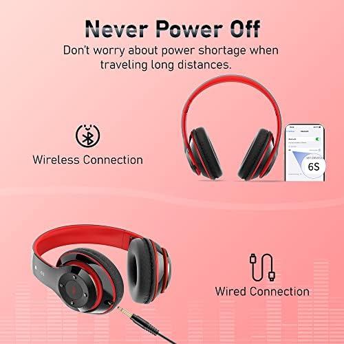Fones de ouvido Bluetooth sobre a orelha, fones de ouvido sem fio dobráveis ​​6s com 6 modos de equalização, 40 horas