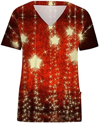 Tshirts de impressão de árvore de Natal para mulheres enfermeiras uniformes de trabalho tops v pescoço de manga curta