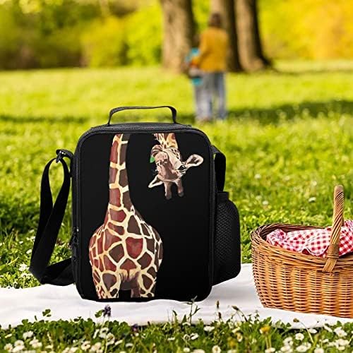 Bolsa de lancheira isolada de girafa engraçada Bolsa de refrigerador de gelo reutilizável com alça de ombro para mulheres