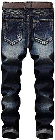 Aititia Men's Biker Zipper Deco Washed Straight Fit Jeans