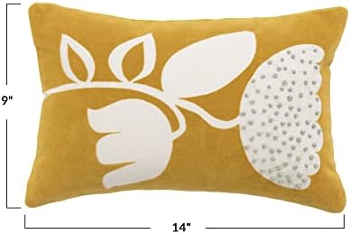 Creative Co-op Cotton Velvet Lombar Flores bordados e nós franceses, travesseiros multicoloridos, 14 L x 9 W x 1 h