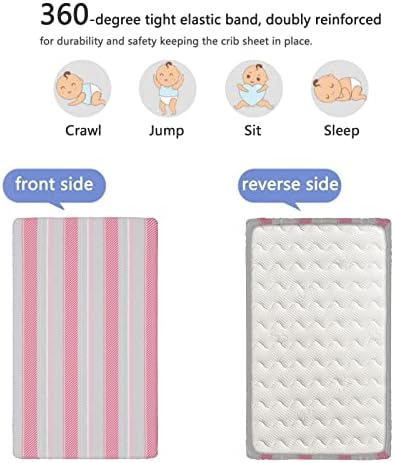 Listras com tema Mini lençóis de berço, lençóis de berço portáteis lençóis macios e respiráveis ​​lençóis de colchão ou lençol de criança, 24 “x38“, pálido taupe rosa
