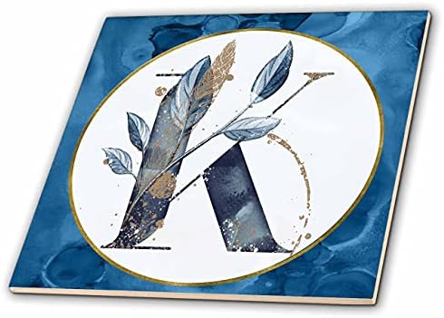 Monograma 3drose K Azul Imagem da imagem em aquarela de folhas de ouro - azulejos