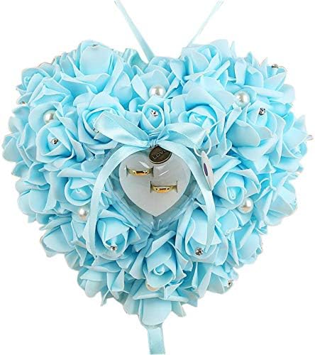 Travesseiro de anel de zidetangwedding travesseiro de anel branco para renda de casamento Crystal Rose Heart Ring Box Acessórios de casamento azul claro