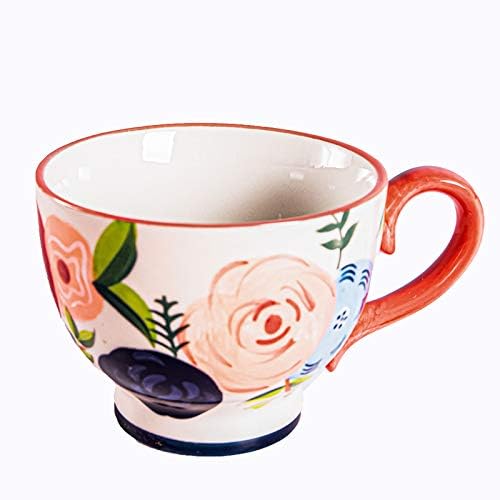 JJJ Caneca de cerâmica para escritório e padrões de flores pintados à mão em casa xícara de café 14,30 oz