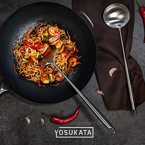 Yosukata 17 '' wok spatula e concha - conjunto de 2 ferramentas wok resistentes ao calor - escada universal wok e espátula