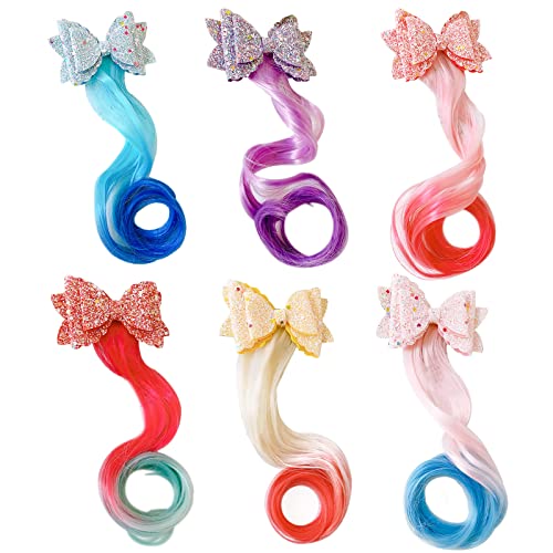6 compactores de cabelo arco -íris Extensões para meninas, Rainbow Hair Clips Hair Bels Bels Ribbons para Meninas,