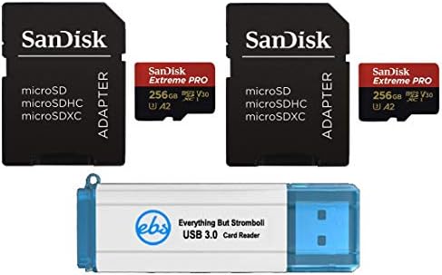 256 GB Sandisk Extreme Pro V30 A2 4K Micro SDXC Card de memória funciona com DJI Mavic 2, Mini, Pro, Zoom, Spark, Phantom DJI Drones Bundle com tudo, menos Stromboli 3.0 Card Reader