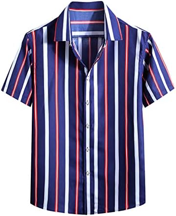 XXBR Camisetas vintage para homens listrados de manga curta Camisa havaiana Botão de verão Down Tirmadora Relaxada Tops de praia