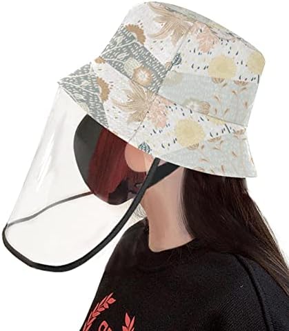 Chapéu de proteção para adulto com escudo facial, chapéu de pescador anti -tampa solar, folhas de flor cinza rosa vintage