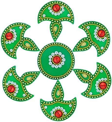 Triyashh Made de cor verde acrílica Diya rangoli/decoração de casa/diwali diya/presente para casa/interior artesanal/piso adesivos/adesivos