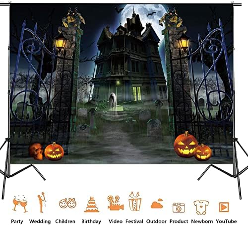 5x3ft Halloween Ballowdrop Horror Lua Night Night Scary Graveyard Castle Iron Gate Photography Backgrody for Kids