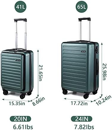 Tydeckare 2 peças 20/24 Conjunto de bagagem, apenas 20 com bolso laptop dianteiro e expansão, mala leve ABS + Pc