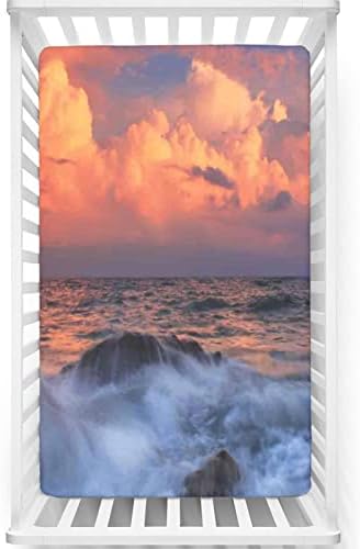 Folha de berço com tema do oceano, colchão de berço padrão Material Ultra Soft - lençóis de berço para menina ou menino, 28 x52, coral azul e branco