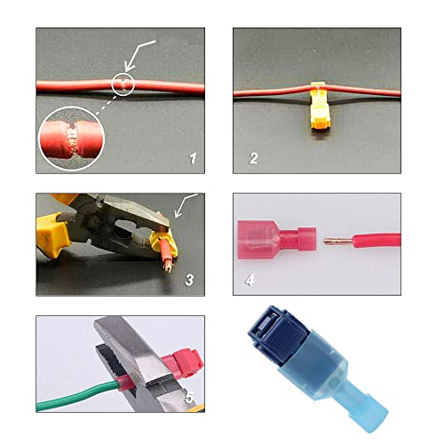 Conectores de fio T-TAP, kit de terminais de interrupção rápida de desconectação masculina isolada de nylon, sem se preocupar com solda