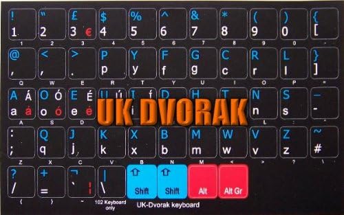 Adesivos não transparentes do Dvorak UK para teclado em fundo preto