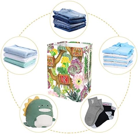Cesto de lavanderia cesto de roupa dobrável com alças de armazenamento destacável, organizador de banheiro, caixas de brinquedos para crianças lhamas e camelos no jardim cacti