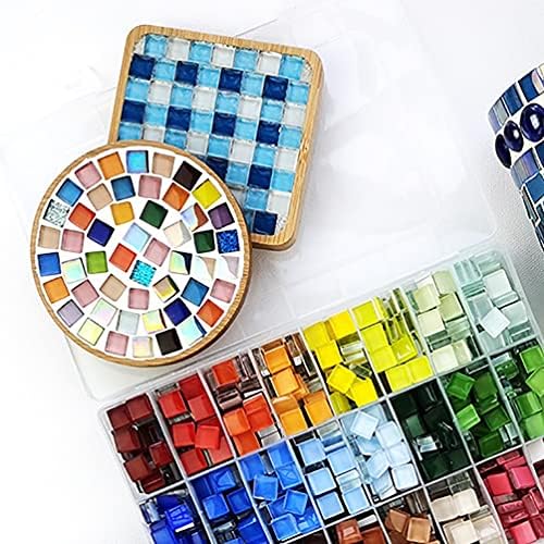 Telhas de mosaico focal20 quadrado mosaica iridescente de vidro de vidro para artesanato, peças de mosaico quadros de imagem diy brindes artesanais de decoração de jóias artesanais, 100 peças
