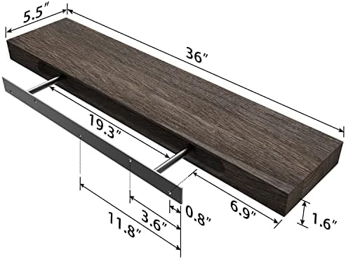 Prateleiras flutuantes 36 polegadas plataforma de madeira natural rústica para o conjunto de paredes de 2 prateleiras