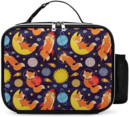 Fox fox no espaço reutilizável lanche saco de couro caixa térmica com maçaneta destacável e revestimento acolchoado para piquenique