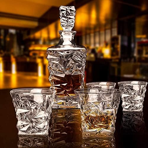 Decanter de uísque com óculos, decantador de licor de cristal conjunto com 4 copos em caixa premium, conjuntos de decantadores de uísque