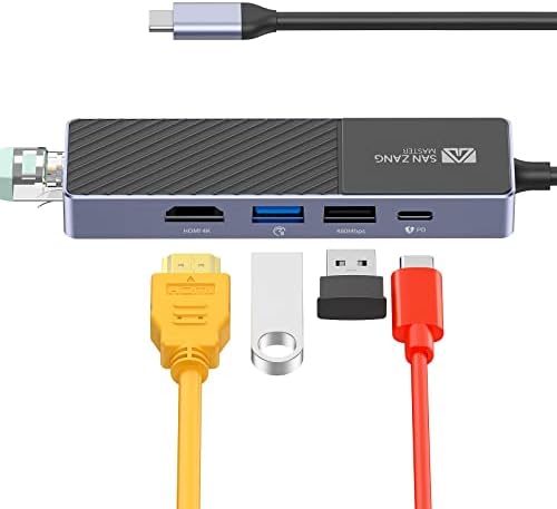 5 em 1 USB C Adaptador multiporto de hub, hub USB-C Ethernet, hub HDMI USB-C, PD 60W USB C Hub, 5 Gbps USB 3.0 Porta