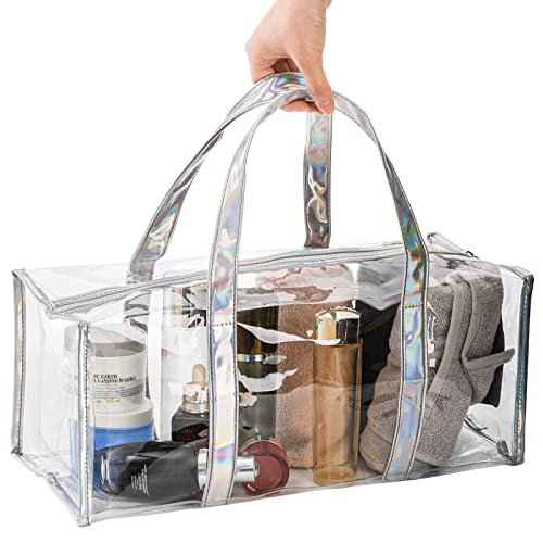 Lyellfe 2 Pacote de mochila transparente para mulheres, bolsa de ginástica de esportes pesados, bolsa grande de PVC com zíper, saco de higiene pessoal de maquiagem de plástico para academia, viagens, praia e piquenique