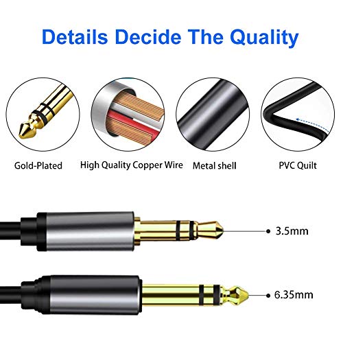 Yeung qee de 3,5 mm a 6,35 mm Cabo de áudio de 20 pés, ouro banhado a ouro 3,5 mm 1/8 masculino a 6,35 mm 1/4 Male TRS TRS STEREO Audio Cable, para iPod, laptop, dispositivos de home theater e amplificadores