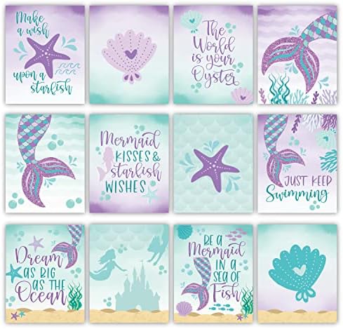 6 Reversível 8x10 Mermaid Decor Prints, Mermaid Birthday Party Supplies, Mermaid Birthday Decorations, Under the Sea Decorations for