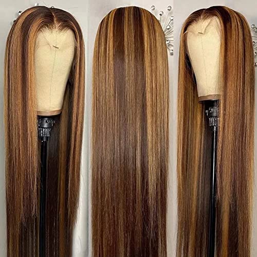 28 polegadas 4/27 Destaque Wigs Brasileiro Hair Human Lace Wigs frontal ombre Brown 13x6x1 Defino de despedida de renda sem gúdio Mel loiro 150% Density Human Wagus para mulheres negras