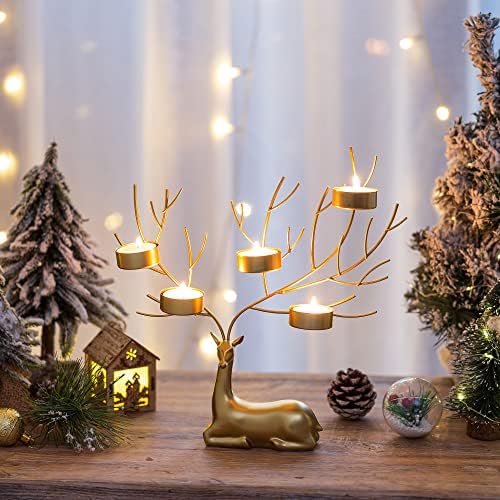 Sziqiqi Renander Veller Titular para Tealight Gold Christmas 5 Velas Titulares de luz de chá Decorativa Ornamento